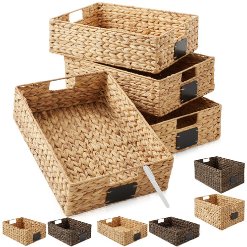 Water Hyacinth Rectangular Pantry Baskets with Chalkboard Labels and Marker